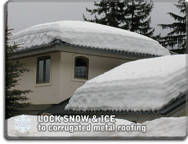 Lock snow and ice to corrugated metal roofs